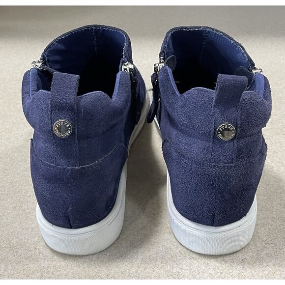 Steve Madden Silya Wedgie High Top Blue Suede Sneaker Women’s 9.5 Side Zippers - Picture 3 of 11